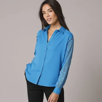 Pánská košile Blancheporte Jednobarevná košile s krajkou modrá 48