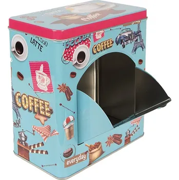 Dóza na potraviny Modrá plechová dóza s víkem a otvorem Coffee - 16*10*18 cm