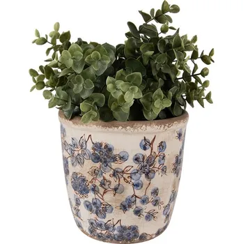 Obal na květináč Keramický obal na květináč s modrými květy Blusia M - Ø 14*14 cm
