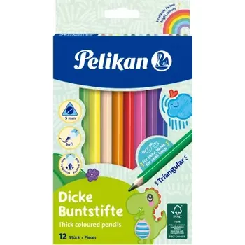 Kresba Pastelky Pelikan trojhranné lakované silné - 12 barev