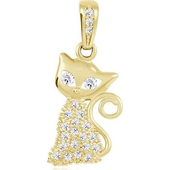 Přívěsek Leru Zlatý přívěsek kočka se zirkony 24mm
