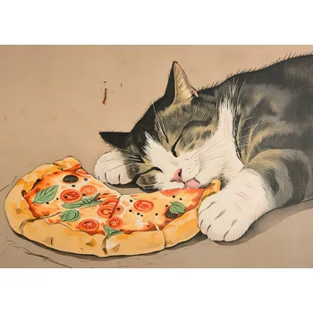 Plakát Plakát Pizza Pro Kočky , nezarámovaný, 70 x 50 cm
