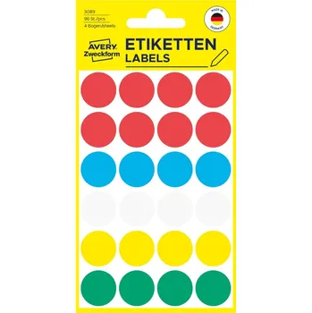 Samolepící etiketa Avery Zweckform 3089 Kulaté značkovací etikety Ø 18 mm, 96 ks, mix barev