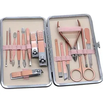 Manikúrní sada dámská De-luxe 16 ks / zlatá-růžová