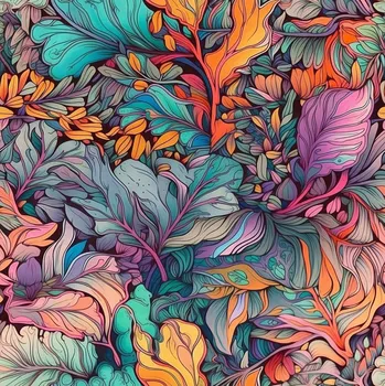 Teplákovina Kreslené listy podzimní tóny (E) (Kvalitní teplákovina Bella)