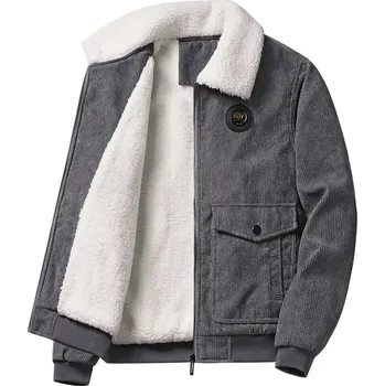 Pánský zimní kabát Manšestrová zimní bunda s kožešinovou podšívkou Barva: Šedá, Velikost: M