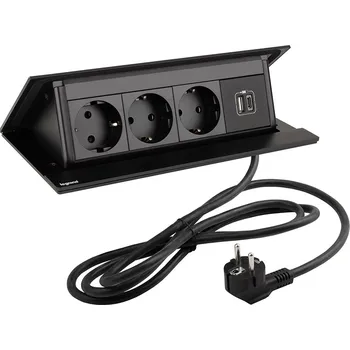 Elektrická zásuvka LEGRAND PopUp, 3x230V, 1x USB A/C, černá matná, SCHUKO
