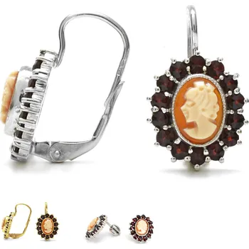 Náušnice Stříbrné náušnice Camaieu český granát - Rhodiování, Klapka