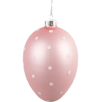 Vánoční ozdoba Růžové závěsné skleněné vajíčko s puntíky Egg Dots - Ø 10*16 cm