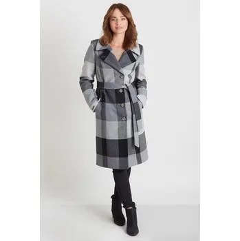 Kabát ZUZANNA velký šedý kostkovaný 36