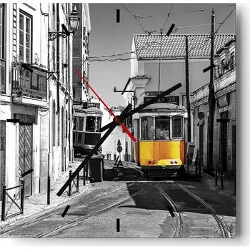 Hodiny Velké nástěnné hodiny na zeď 40x40 Město Skleněné hodiny Čtvercové Tiché