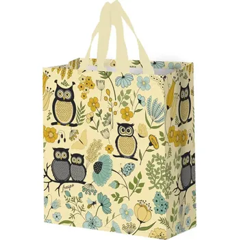 Taška svačinová, nákupní smetanová, Sovy 34x30 cm (Eko taška se sovami)