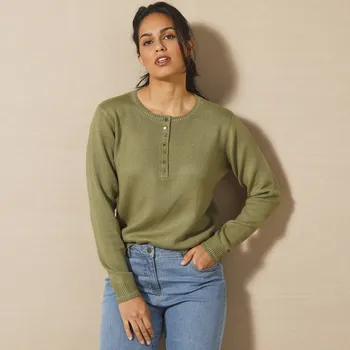 Dámské oblečení Blancheporte Pulovr s tuniským výstřihem a zlatavými detaily khaki 52