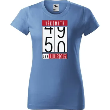 Dámské tričko DOBRÝ TRIKO Dámské tričko s potiskem Věkometr 50 Barva: Azurová modrá, Velikost: M