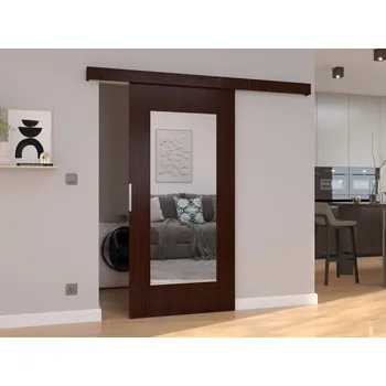 Interiérové dveře Posuvné dveře se zrcadlem Nela - 106 cm s tlumeným dojezdem Barva: Wenge