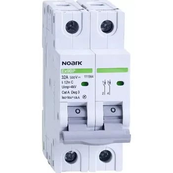 Jistič Noark 111560 Ex9BP 2P DC500V C13 DC jistič 6 kA pro PV aplikace, char.C, 13 A, 500 V DC, 2pól (Ex9BP 2P DC500V C13)