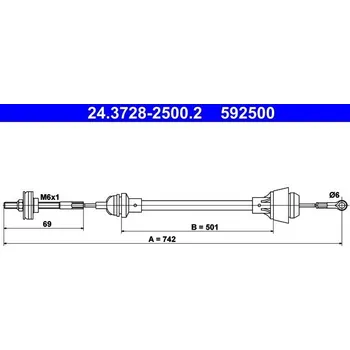 Spojkové lanko Tažné lanko, ovládání spojky ATE 24.3728-2500.2