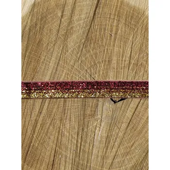 Stuha Sametová lurexová stuha šíře 12 mm barva bordó a zlatá