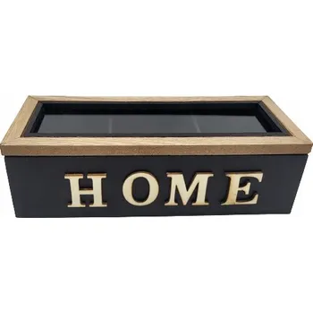 Dárková krabička DŘEVĚNÁ KRABIČKA NA ČAJ OBDÉLNÍKOVÁ HOME