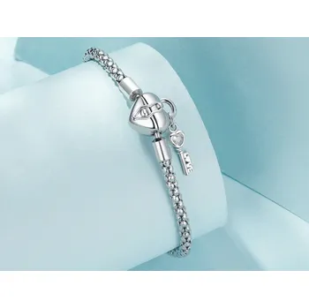 Náramek For Silver Náramek se srdíčkovým zámkem a klíčem - Stříbro 925 Délka: 17cm