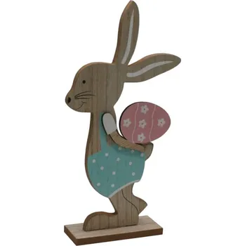 Velikonoční dekorace Zajíček dřevěný s vajíčkem v barvě mint 24cm 4000072