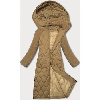 Béžová prošívaná dámská bunda pro přechodné období s délkou ke kolenům Way Mode (OMS-10WD-03) odstíny béžové S (36)