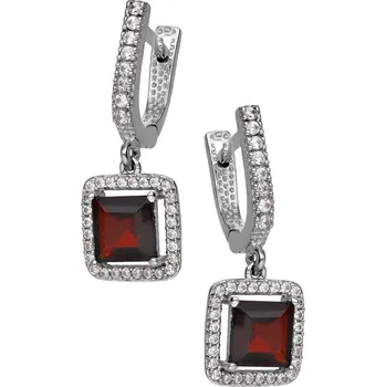 Náušnice Zlaton ```plaintext Náušnice bílé zlato s červeným kamenem osazené zirkony 2.5cm 4g ``` 000630907243