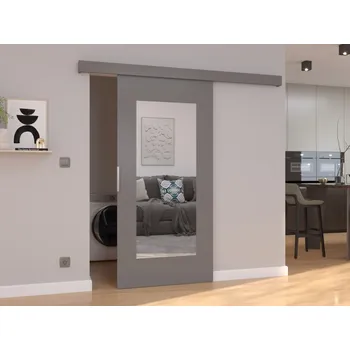 Interiérové dveře Posuvné dveře se zrcadlem Nela - 96 cm s tlumeným dojezdem Barva: Šedá