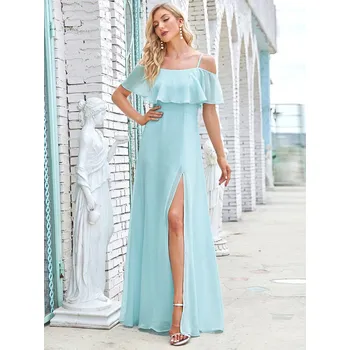 Dámské šaty Ever Pretty šaty světle modré dlouhé s volánkem 80082 Velikost: S / 36 / 04 / 08