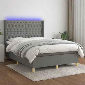 Nábytek vidaXL Box spring postel s matrací a LED 140x200 cm textil [3139118] Barva: Tmavě šedá