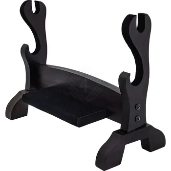 Lord of Battles Dvoupatrový dřevěný stojan na meče a dýky – černý, s poličkou