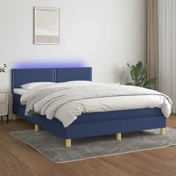 Ložnice vidaXL Box spring postel s matrací a LED 140x200 cm textil [3133641] Barva: Modrá