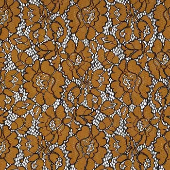 Krajka 16, okrovo-černé květy, š.140