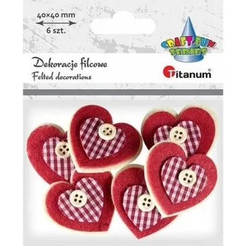 Vánoční dekorace Ozdoby Titanum Srdíčka z plsti s knoflíkem 6 ks