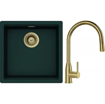 Granitový dřez Set Schock S27-8 (dřez Kiruna N-100 Ivy + baterie Kavus.120 White Gold + komponenty White Gold)