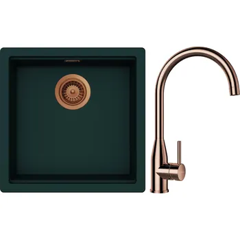 Granitový dřez Set Schock S27-4 (dřez Kiruna N-100 Ivy + baterie Kavus Měď + komponenty Měď)