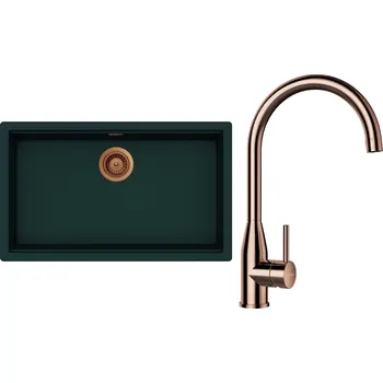 Granitový dřez Set Schock S29-4 (dřez Kiruna N-100XL Ivy + baterie Kavus Měď + komponenty Měď)