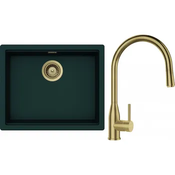 Granitový dřez Set Schock S28-8 (dřez Kiruna N-100L Ivy + baterie Kavus.120 White Gold + komponenty White Gold)