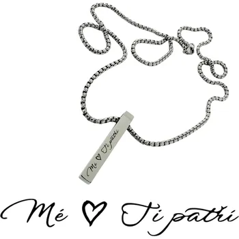 Náhrdelník Pánský náhrdelník s hranolem stříbrný - text mé srdce ti patří