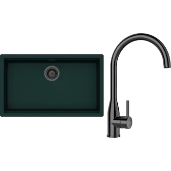 Granitový dřez Set Schock S29-5 (dřez Kiruna N-100XL Ivy + baterie Kavus Gunmetal + komponenty Gunmetal)