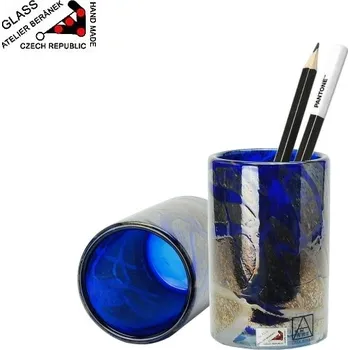 Váza Atelier Beránek Váza/dóza na tužky 12 cm z hutního skla kobaltová, ruční výroba z atelieru Beránek