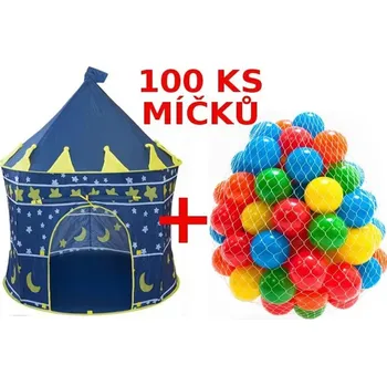 Dětský domeček DĚTSKÝ STAN HRAD STANEK MODRÝ + 100 KS MÍČKŮ