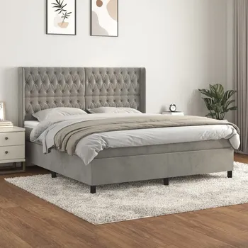 Postel vidaXL Box spring postel s matrací 180x200 cm samet [3132873] Barva: světle šedá