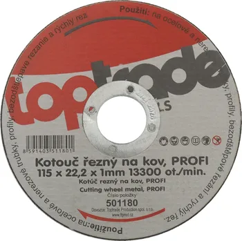 Řezný kotouč TOPTRADE kotouč řezný, na kov, 115 x 22,2 x 1 mm, profi