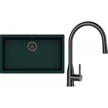 Granitový dřez Set Schock S29-10 (dřez Kiruna N-100XL Ivy + baterie Kavus.120 Gunmetal + komponenty Gunmetal)