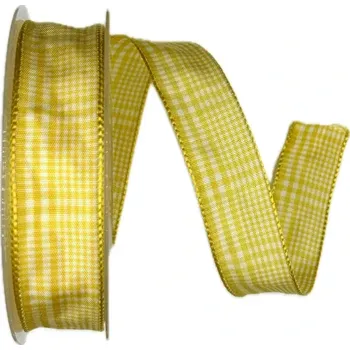 Stuha Stuha saténová YELLOW KARO žlutá 25mm x 20m (4,-Kč/m)POSLEDNÍ KUSY! (Stuha saténová, žlutá, kostkovaná, oboustranná, s drátkem v lemu)