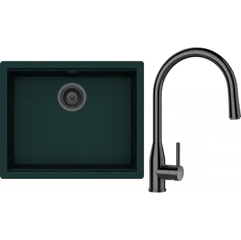 Granitový dřez Set Schock S28-10 (dřez Kiruna N-100L Ivy + baterie Kavus.120 Gunmetal + komponenty Gunmetal)