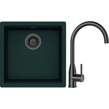 Granitový dřez Set Schock S27-5 (dřez Kiruna N-100 Ivy + baterie Kavus Gunmetal + komponenty Gunmetal)