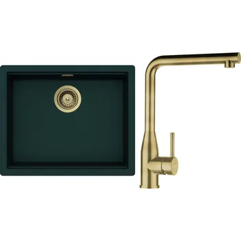 Granitový dřez Set Schock S28-13 (dřez Kiruna N-100L Ivy + baterie Keto White Gold + komponenty White Gold)