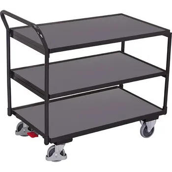 Plošinový vozík Stolní vozík VARIOfit s jedním horním madlem a třemi policemi, 1200 x 800 mm, nosnost 250 kg, barva antracit RAL7016 /deska šedá